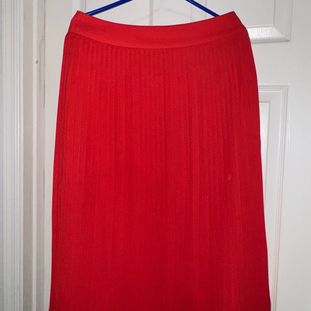 J Crew orange red Pleated A-line knee length modest skirt